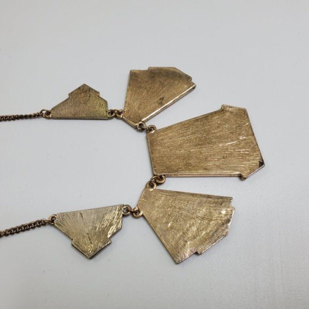 Abalone Necklace Statement Oil Spill Gold Tone Geometric Chain Big Green - Picture 6 of 7